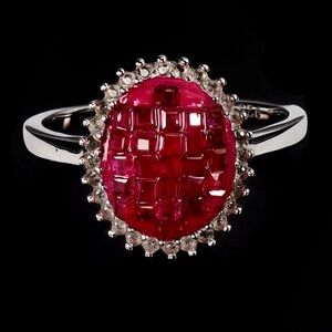 Natural Ruby Princess Cut Halo Ring White Topaz Accent in 925 Silver Size 7